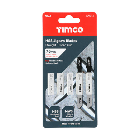 This is an image showing TIMCO Jigsaw Blades - Metal Cutting - HSS Blades - T118A - 5 Pieces Pack available from T.H Wiggans Ironmongery in Kendal, quick delivery at discounted prices.