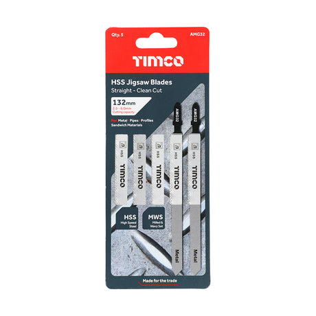 This is an image showing TIMCO Jigsaw Blades - Metal Cutting - HSS Blades - T318B - 5 Pieces Pack available from T.H Wiggans Ironmongery in Kendal, quick delivery at discounted prices.