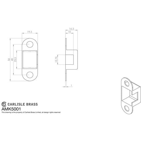 This image is a line drwaing of a Eurospec - Metal Box Keep To Suit Tubular Latch available to order from T.H Wiggans Architectural Ironmongery in Kendal