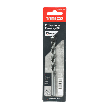 This is an image showing TIMCO Professional Masonry Bit - 10.0 x 120 - 1 Each Blister Pack available from T.H Wiggans Ironmongery in Kendal, quick delivery at discounted prices.