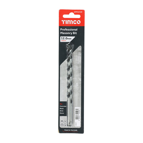 This is an image showing TIMCO Professional Masonry Bit - 12.0 x 150 - 1 Each Blister Pack available from T.H Wiggans Ironmongery in Kendal, quick delivery at discounted prices.