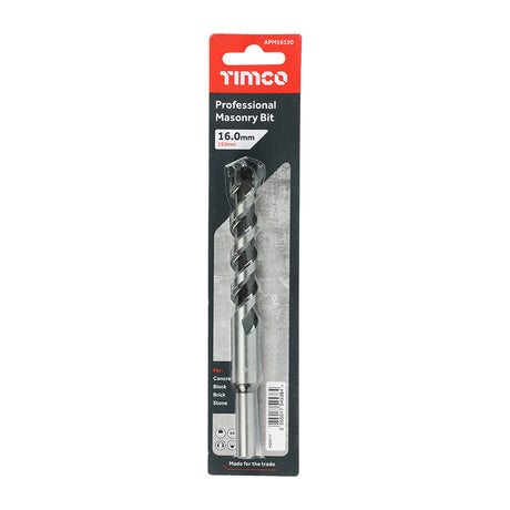 This is an image showing TIMCO Professional Masonry Bit - 16.0 x 150 - 1 Each Blister Pack available from T.H Wiggans Ironmongery in Kendal, quick delivery at discounted prices.