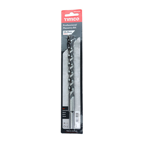 This is an image showing TIMCO Professional Masonry Bit - 16.0 x 200 - 1 Each Blister Pack available from T.H Wiggans Ironmongery in Kendal, quick delivery at discounted prices.