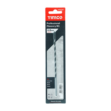 This is an image showing TIMCO Professional Masonry Bit - 4.0 x 150 - 1 Each Blister Pack available from T.H Wiggans Ironmongery in Kendal, quick delivery at discounted prices.