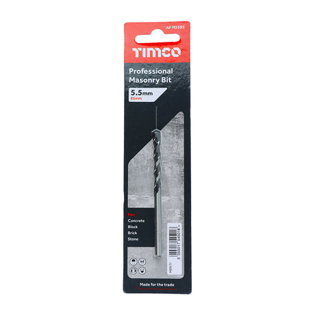 This is an image showing TIMCO Professional Masonry Bit - 5.5 x 85 - 1 Each Blister Pack available from T.H Wiggans Ironmongery in Kendal, quick delivery at discounted prices.