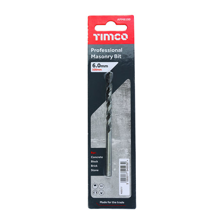 This is an image showing TIMCO Professional Masonry Bit - 6.0 x 100 - 1 Each Blister Pack available from T.H Wiggans Ironmongery in Kendal, quick delivery at discounted prices.