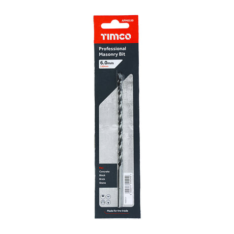 This is an image showing TIMCO Professional Masonry Bit - 6.0 x 150 - 1 Each Blister Pack available from T.H Wiggans Ironmongery in Kendal, quick delivery at discounted prices.