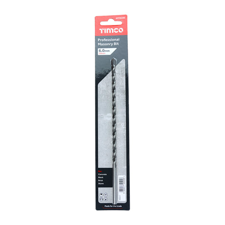 This is an image showing TIMCO Professional Masonry Bit - 6.0 x 200 - 1 Each Blister Pack available from T.H Wiggans Ironmongery in Kendal, quick delivery at discounted prices.