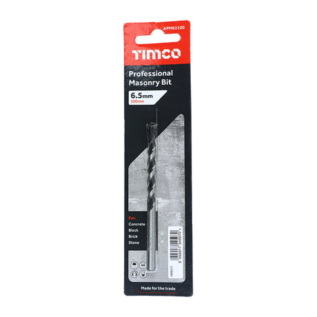 This is an image showing TIMCO Professional Masonry Bit - 6.5 x 100 - 1 Each Blister Pack available from T.H Wiggans Ironmongery in Kendal, quick delivery at discounted prices.