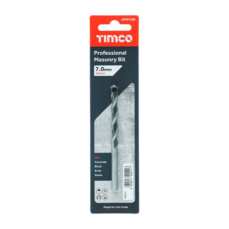 This is an image showing TIMCO Professional Masonry Bit - 7.0 x 100 - 1 Each Blister Pack available from T.H Wiggans Ironmongery in Kendal, quick delivery at discounted prices.