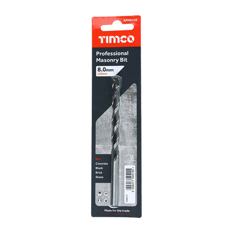 This is an image showing TIMCO Professional Masonry Bit - 8.0 x 120 - 1 Each Blister Pack available from T.H Wiggans Ironmongery in Kendal, quick delivery at discounted prices.