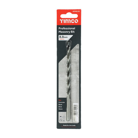 This is an image showing TIMCO Professional Masonry Bit - 8.0 x 150 - 1 Each Blister Pack available from T.H Wiggans Ironmongery in Kendal, quick delivery at discounted prices.