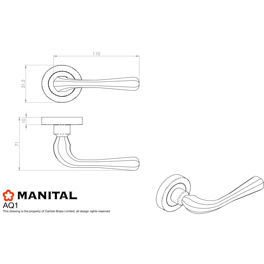 This image is a line drwaing of a Manital - Astro Lever on Round Rose - Satin Chrome available to order from Trade Door Handles in Kendal