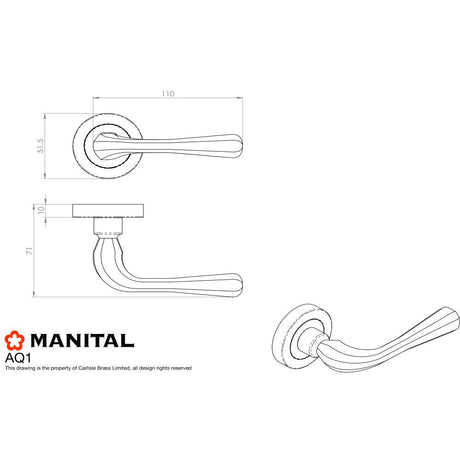 This image is a line drwaing of a Manital - Astro Lever on Round Rose - Satin Chrome available to order from Trade Door Handles in Kendal