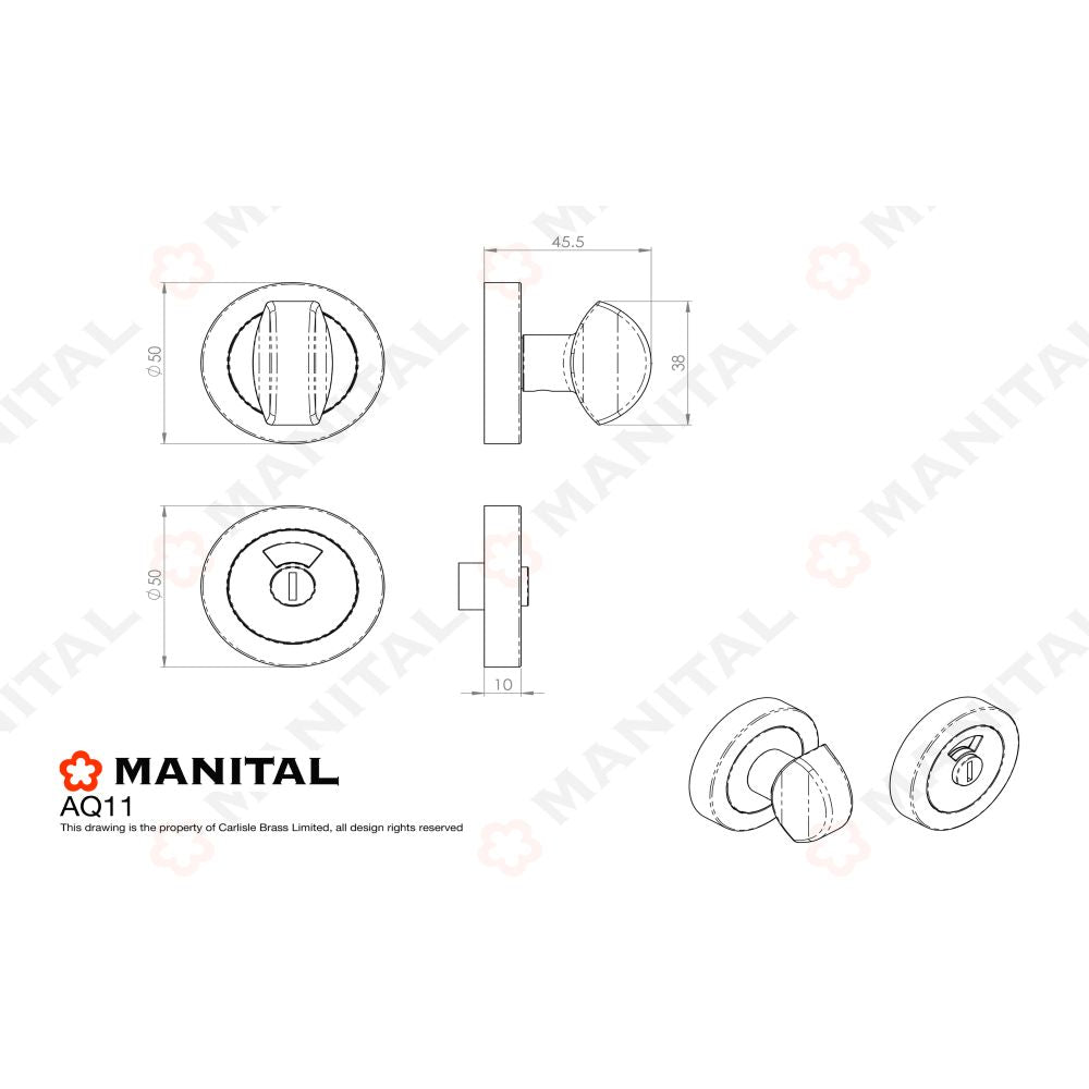 This image is a line drwaing of a Manital - Turn and Release with Indicator - Satin Chrome available to order from Trade Door Handles in Kendal