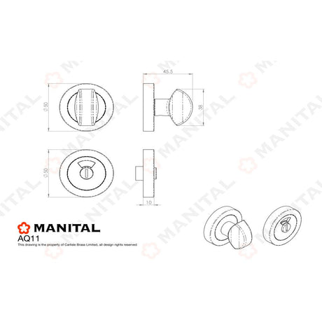 This image is a line drwaing of a Manital - Turn and Release with Indicator - Satin Chrome available to order from Trade Door Handles in Kendal