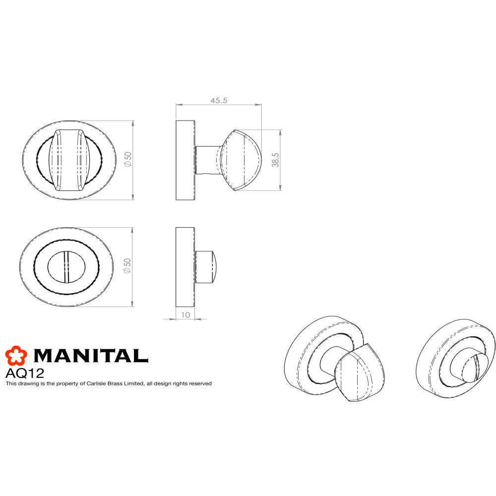 This image is a line drwaing of a Manital - Standard Turn and Release - Polished Chrome available to order from Trade Door Handles in Kendal