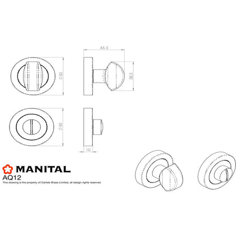 This image is a line drwaing of a Manital - Standard Turn and Release - Satin Chrome available to order from Trade Door Handles in Kendal