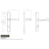 This image is a line drwaing of a Manital - Astro Lever on Euro Lock Narrowplate 70mm c/c - Satin Chrome available to order from Trade Door Handles in Kendal