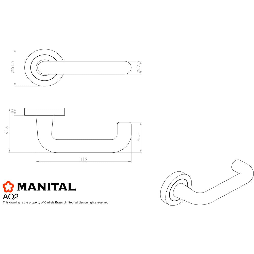 This image is a line drwaing of a Manital - Studio H Lever on Round rose - Polished Brass available to order from Trade Door Handles in Kendal