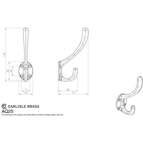 This image is a line drwaing of a Carlisle Brass - Hat and Coat Hook - Polished Chrome available to order from Trade Door Handles in Kendal
