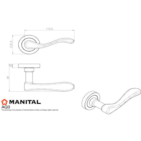 This image is a line drwaing of a Manital - Apollo Lever on Round Rose - Polished Chrome available to order from Trade Door Handles in Kendal