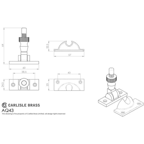 This image is a line drwaing of a Carlisle Brass - Architectural Quality Brighton Sash Fastener - Satin Nickel available to order from T.H Wiggans Architectural Ironmongery in Kendal in Kendal