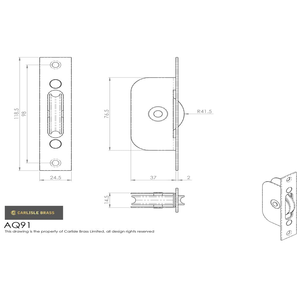 This image is a line drwaing of a Carlisle Brass - Sash Window Axle Pulley Galvanised Forend - Galvanised available to order from T.H Wiggans Architectural Ironmongery in Kendal in Kendal