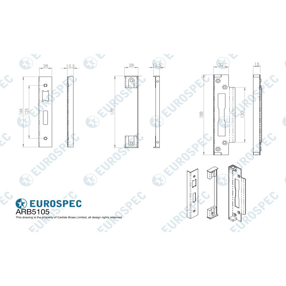 This image is a line drwaing of a Eurospec - BS Rebate Set (Sash Lock) - Satin Stainless Steel available to order from T.H Wiggans Architectural Ironmongery in Kendal