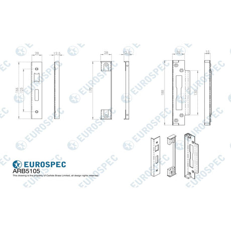 This image is a line drwaing of a Eurospec - BS Rebate Set (Sash Lock) - PVD available to order from T.H Wiggans Architectural Ironmongery in Kendal