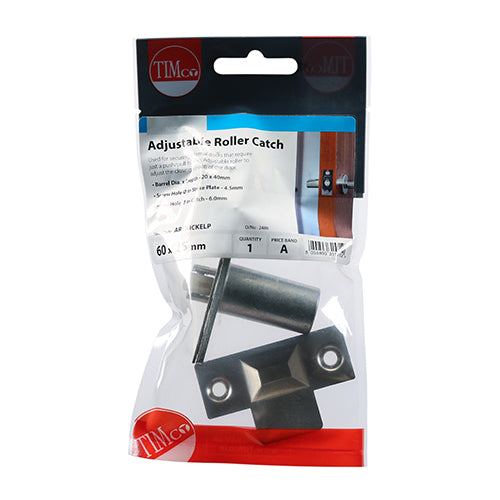 This is an image showing TIMCO Adjustable Roller Catch - Nickel - 39mm - 1 Each TIMpac available from T.H Wiggans Ironmongery in Kendal, quick delivery at discounted prices.