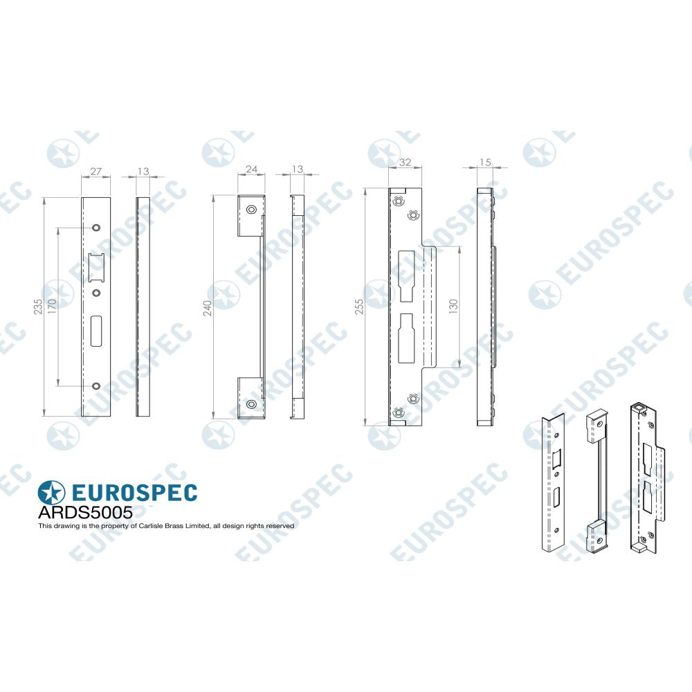 This image is a line drwaing of a Eurospec - Rebate Set Architectural Din Locks - PVD available to order from T.H Wiggans Architectural Ironmongery in Kendal