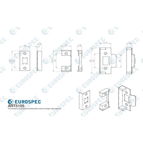 This image is a line drwaing of a Eurospec - Rebate set - PVD available to order from T.H Wiggans Architectural Ironmongery in Kendal