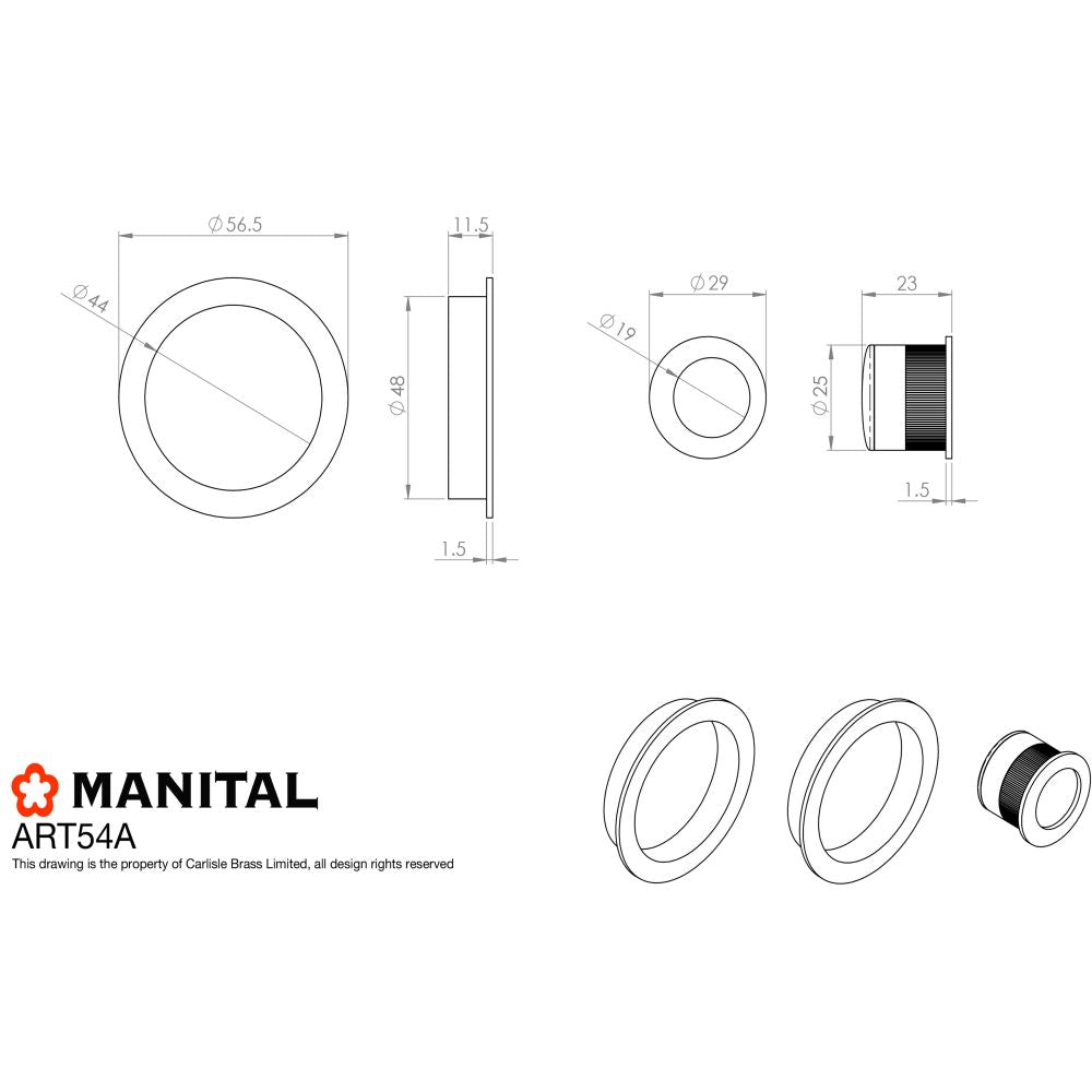 This image is a line drwaing of a Manital - Sliding Door Rose with Flush Pull - Satin Chrome available to order from Trade Door Handles in Kendal