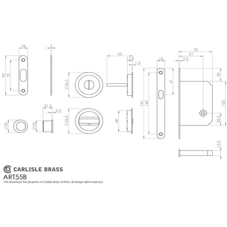 This image is a line drwaing of a Manital - Sliding Door Lock Set - Satin Brass available to order from T.H Wiggans Architectural Ironmongery in Kendal