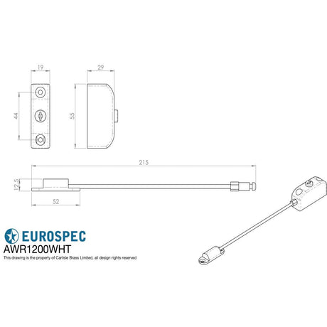 This image is a line drwaing of a Carlisle Brass - Window Restrictor - White available to order from T.H Wiggans Architectural Ironmongery in Kendal in Kendal