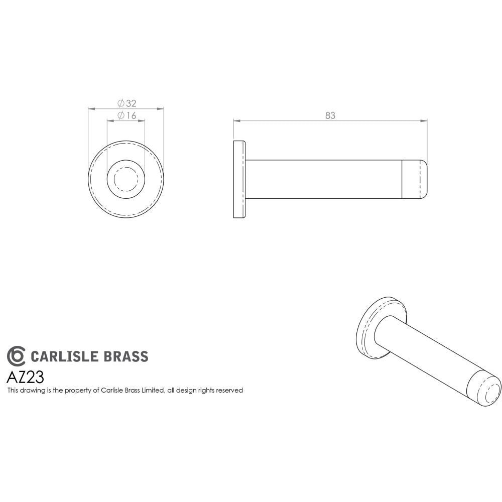 This image is a line drwaing of a Carlisle Brass - Door Stop - Cylinder - Satin Chrome available to order from Trade Door Handles in Kendal