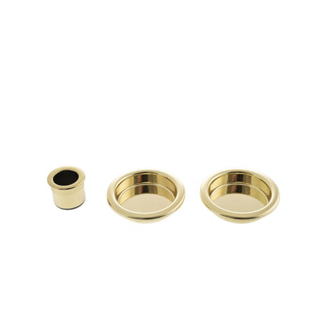 This is an image of AGB Sliding Door Flush Pull Round - Polished Brass available to order from T.H Wiggans Architectural Ironmongery in Kendal, quick delivery and discounted prices.