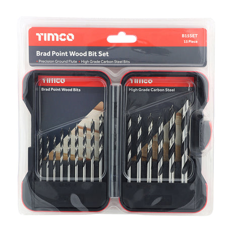 This is an image showing TIMCO Brad Point Wood Bit Set - 15pcs - 15 Pieces Case available from T.H Wiggans Ironmongery in Kendal, quick delivery at discounted prices.