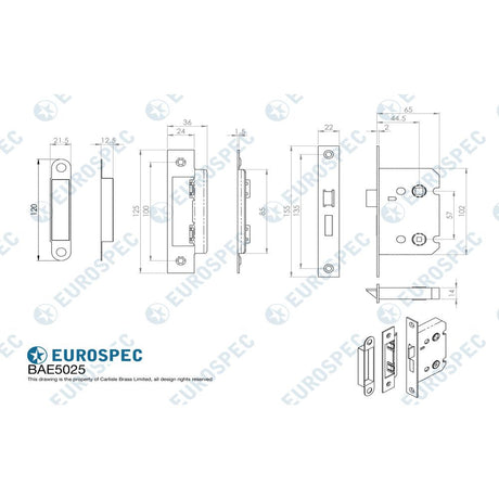 This image is a line drwaing of a Eurospec - Easi-T Residential Bathroom Lock 65mm - Matt Black available to order from T.H Wiggans Architectural Ironmongery in Kendal