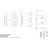 This image is a line drwaing of a Eurospec - Easi-T Residential Bathroom Lock 78mm - Matt Black available to order from T.H Wiggans Architectural Ironmongery in Kendal