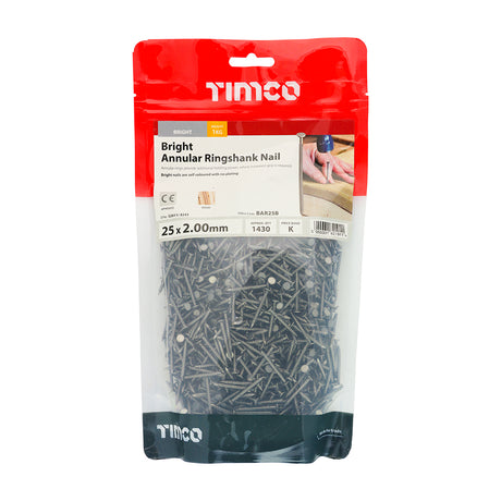 This is an image showing TIMCO Annular Ringshank Nails - Bright - 25 x 2.00 - 1 Kilograms TIMbag available from T.H Wiggans Ironmongery in Kendal, quick delivery at discounted prices.