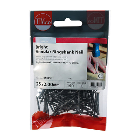 This is an image showing TIMCO Annular Ringshank Nails - Bright - 25 x 2.00 - 150 Pieces TIMpac available from T.H Wiggans Ironmongery in Kendal, quick delivery at discounted prices.
