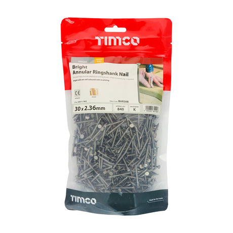 This is an image showing TIMCO Annular Ringshank Nails - Bright - 30 x 2.36 - 1 Kilograms TIMbag available from T.H Wiggans Ironmongery in Kendal, quick delivery at discounted prices.