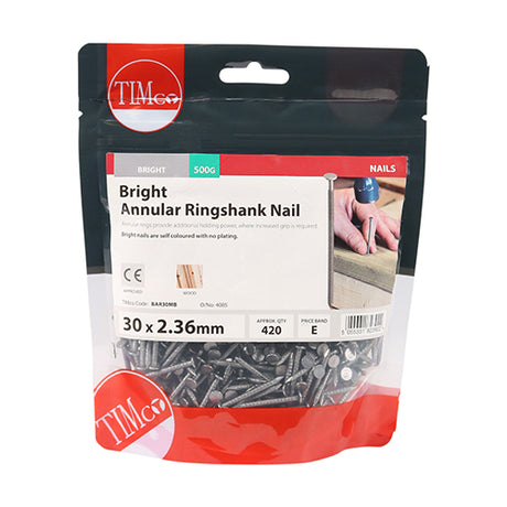 This is an image showing TIMCO Annular Ringshank Nails - Bright - 30 x 2.36 - 0.5 Kilograms TIMbag available from T.H Wiggans Ironmongery in Kendal, quick delivery at discounted prices.
