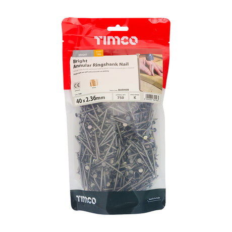 This is an image showing TIMCO Annular Ringshank Nails - Bright - 40 x 2.36 - 1 Kilograms TIMbag available from T.H Wiggans Ironmongery in Kendal, quick delivery at discounted prices.