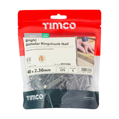 This is an image showing TIMCO Annular Ringshank Nails - Bright - 40 x 2.36 - 0.5 Kilograms TIMbag available from T.H Wiggans Ironmongery in Kendal, quick delivery at discounted prices.