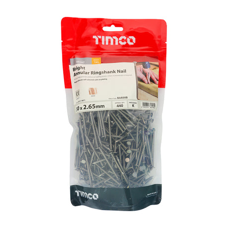 This is an image showing TIMCO Annular Ringshank Nails - Bright - 50 x 2.65 - 1 Kilograms TIMbag available from T.H Wiggans Ironmongery in Kendal, quick delivery at discounted prices.