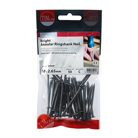 This is an image showing TIMCO Annular Ringshank Nails - Bright - 50 x 2.65 - 50 Pieces TIMpac available from T.H Wiggans Ironmongery in Kendal, quick delivery at discounted prices.