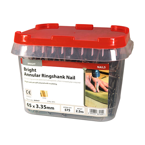 This is an image showing TIMCO Annular Ringshank Nails - Bright - 65 x 3.35 - 2.5 Kilograms TIMtub available from T.H Wiggans Ironmongery in Kendal, quick delivery at discounted prices.